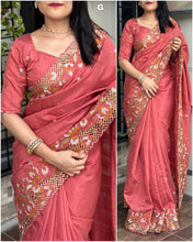 Load image into Gallery viewer, New Wedding wear Slub Silk Emboridred n Cut Work Fancy Designer Saree