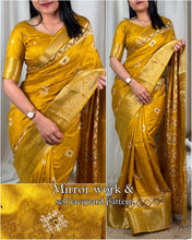 Load image into Gallery viewer, Wedding wear Muslin Cotton Jacquard With Mirror n Tussles Work Fancy Designer Saree