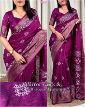 Load image into Gallery viewer, Wedding wear Muslin Cotton Jacquard With Mirror n Tussles Work Fancy Designer Saree