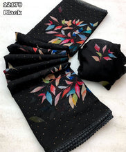 Load image into Gallery viewer, New Partywear Black Color Chiffon Print With Siroski Work n Fancy Lace Border Designer Saree