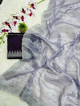 Load image into Gallery viewer, New Partywear Fancy Designer Silk Fabric With Beautiful Embroidered n Sequence Work Saree With Blouse