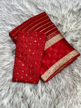 Load image into Gallery viewer, Latest Festive wear Red Color Viscose Georgette Jacquard Weaving Work Designer Saree