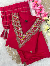 Load image into Gallery viewer, New Wedding Wear Red Color Roman Silk Embroidery Work Designer Straight Kurta With Trouser n Dupatta Set