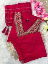 Load image into Gallery viewer, New Wedding Wear Red Color Roman Silk Embroidery Work Designer Straight Kurta With Trouser n Dupatta Set
