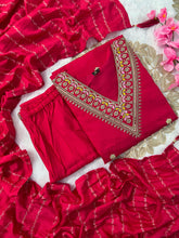Load image into Gallery viewer, New Wedding Wear Red Color Roman Silk Embroidery Work Designer Straight Kurta With Trouser n Dupatta Set