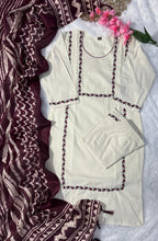 Load image into Gallery viewer, New Function Wear Off White Color Embroidery Work Designer Straight Kurta With Trouser n Dupatta Set