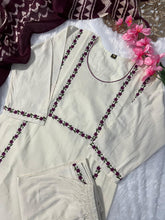 Load image into Gallery viewer, New Function Wear Off White Color Embroidery Work Designer Straight Kurta With Trouser n Dupatta Set