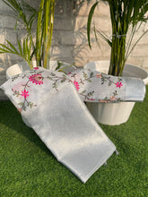 Load image into Gallery viewer, Festive wear Silver Color Banarasi TIssue Silk Emboidery Work Fancy Designer Saree With Blouse