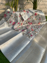 Load image into Gallery viewer, Festive wear Silver Color Banarasi TIssue Silk Emboidery Work Fancy Designer Saree With Blouse