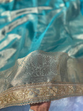 Load image into Gallery viewer, Latest Partywear Sea Green Color Banarasi Tissue Silk Jacquard n Lace Work Fancy Designer Saree