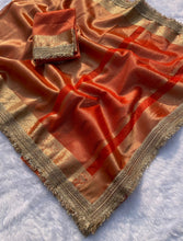 Load image into Gallery viewer, New Orange Color Banarasi Tissue Silk Jacquard n Lace Work Fancy Designer Partywear Saree