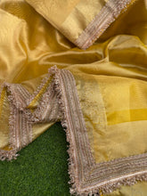Load image into Gallery viewer, New Yellow Color Banarasi Tissue Silk Jacquard n Lace Work Fancy Designer Partywear Saree