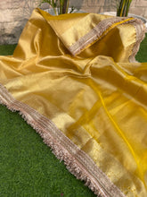 Load image into Gallery viewer, New Yellow Color Banarasi Tissue Silk Jacquard n Lace Work Fancy Designer Partywear Saree