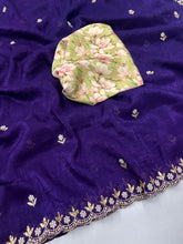 Load image into Gallery viewer, New Chiffon Embroidery n Diamond Work Partywear Fancy Designer Saree With Blouse