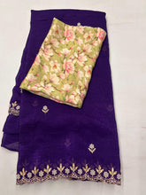 Load image into Gallery viewer, New Chiffon Embroidery n Diamond Work Partywear Fancy Designer Saree With Blouse