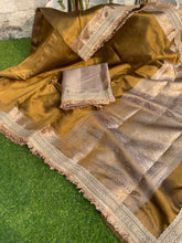 Load image into Gallery viewer, New Golden Color Banarasi Tissue Silk Jacquard n Lace Work Fancy Designer Partywear Saree