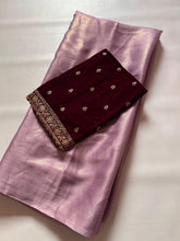 Load image into Gallery viewer, Latest Partywear Moss Chiffon Fancy Designer Saree With Velvet Embroidered Work Blouse