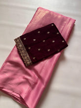 Load image into Gallery viewer, Latest Partywear Moss Chiffon Fancy Designer Saree With Velvet Embroidered Work Blouse