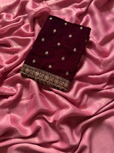 Load image into Gallery viewer, Latest Partywear Moss Chiffon Fancy Designer Saree With Velvet Embroidered Work Blouse