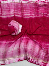 Load image into Gallery viewer, Wedding Wear Shibori Print n Mukesh Work Pure Viscose Satin Designer Saree With Blouse