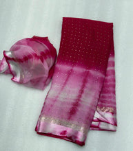 Load image into Gallery viewer, Wedding Wear Shibori Print n Mukesh Work Pure Viscose Satin Designer Saree With Blouse