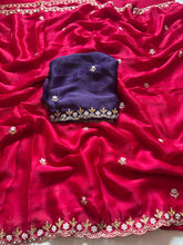 Load image into Gallery viewer, New Partywear Satin Chiffon Embroidery n Diamond Work Fancy Designer Saree With Blouse
