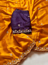 Load image into Gallery viewer, New Partywear Satin Chiffon Embroidery n Diamond Work Fancy Designer Saree With Blouse