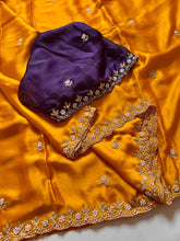 Load image into Gallery viewer, New Partywear Satin Chiffon Embroidery n Diamond Work Fancy Designer Saree With Blouse