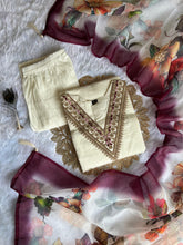 Load image into Gallery viewer, New Wedding Wear White Color Roman Silk Embroidery n Sequence Work Designer Straight Kurta With Trouser n Dupatta Set