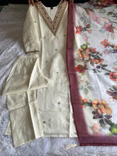 Load image into Gallery viewer, New Wedding Wear White Color Roman Silk Embroidery n Sequence Work Designer Straight Kurta With Trouser n Dupatta Set