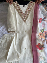 Load image into Gallery viewer, New Wedding Wear White Color Roman Silk Embroidery n Sequence Work Designer Straight Kurta With Trouser n Dupatta Set