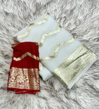 Load image into Gallery viewer, Latest Wedding Wear Viscose Georgette Jacquard Golden Zari Work Fancy Designer Saree