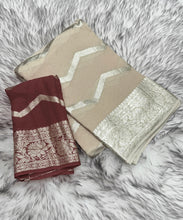 Load image into Gallery viewer, Latest Wedding Wear Viscose Georgette Jacquard Golden Zari Work Fancy Designer Saree