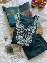 Load image into Gallery viewer, New Wedding Wear Teal Blue Color Roman Silk Embroidery n Sequence Work Designer Straight Kurta With Trouser n Dupatta Set