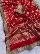 Load image into Gallery viewer, New Wedding Wear Red Color Soft Banarasi Silk Jacquared Zari Weaving With Lace Border Work Fancy Designer Saree