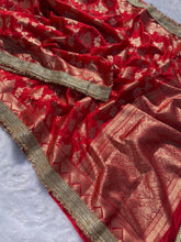 Load image into Gallery viewer, New Wedding Wear Red Color Soft Banarasi Silk Jacquared Zari Weaving With Lace Border Work Fancy Designer Saree