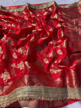 Load image into Gallery viewer, New Wedding Wear Red Color Soft Banarasi Silk Jacquared Zari Weaving With Lace Border Work Fancy Designer Saree