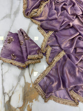 Load image into Gallery viewer, New Partywear Rich Silk Purple Color Designer Lace Work Fancy Saree With Embroidered Unstitched Blouse Piece