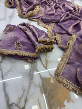 Load image into Gallery viewer, New Partywear Rich Silk Purple Color Designer Lace Work Fancy Saree With Embroidered Unstitched Blouse Piece