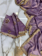 Load image into Gallery viewer, New Partywear Rich Silk Purple Color Designer Lace Work Fancy Saree With Embroidered Unstitched Blouse Piece