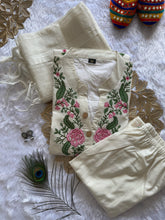 Load image into Gallery viewer, New Wedding Wear White Color Cotton Embroidery Work Designer Straight Kurta With Trouser n Dupatta Set