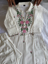 Load image into Gallery viewer, New Wedding Wear White Color Cotton Embroidery Work Designer Straight Kurta With Trouser n Dupatta Set