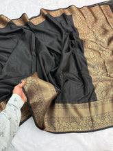 Load image into Gallery viewer, New Wedding Wear Black Color Soft Banarasi Silk Jacquared Zari Weaving Fancy Designer Saree