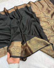 Load image into Gallery viewer, New Wedding Wear Black Color Soft Banarasi Silk Jacquared Zari Weaving Fancy Designer Saree