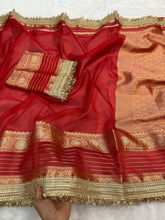 Load image into Gallery viewer, New Banarasi Tissue Silk Jacquard n Lace Work Fancy Designer Partywear Saree