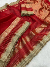 Load image into Gallery viewer, New Banarasi Tissue Silk Jacquard n Lace Work Fancy Designer Partywear Saree