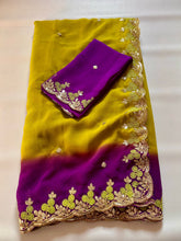 Load image into Gallery viewer, New Wedding Wear Purple n Mustard Pedding Color Soft Chiffon Silk Sequence Work Fancy Designer Saree With Blouse