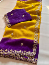 Load image into Gallery viewer, New Partywear Satin Chiffon Embroidery n Diamond Work Fancy Designer Saree With Blouse