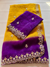 Load image into Gallery viewer, New Partywear Satin Chiffon Embroidery n Diamond Work Fancy Designer Saree With Blouse