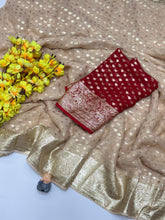 Load image into Gallery viewer, New Wedding Wear Viscose Georgette Jacquard Zari Work Fancy Designer Saree